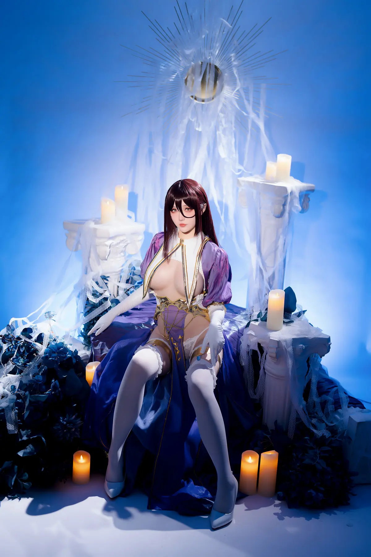 Coser小姐姐星之遲遲彼得羅涅手辦同人主題性感露胸情趣服飾配白絲襪完美誘惑寫真